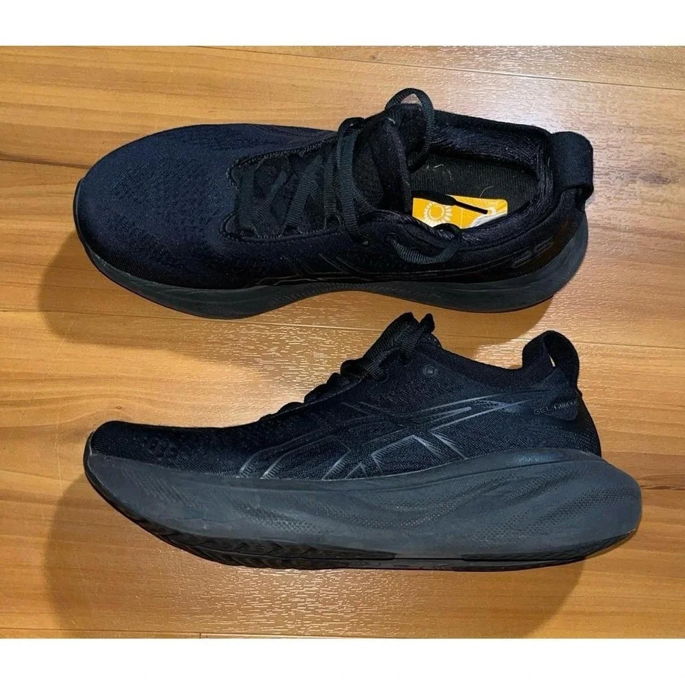 Womens ASICS Gel-Nimbus 25 Black Walking Running Lace Up Sneakers Shoes
